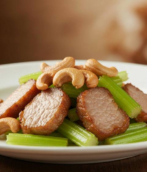 Sautéed Pork Tenderloin with Cashew Nuts and Celery