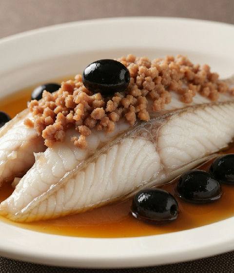Steamed Fish Fillet with Preserved Black Olives and Minced Pork