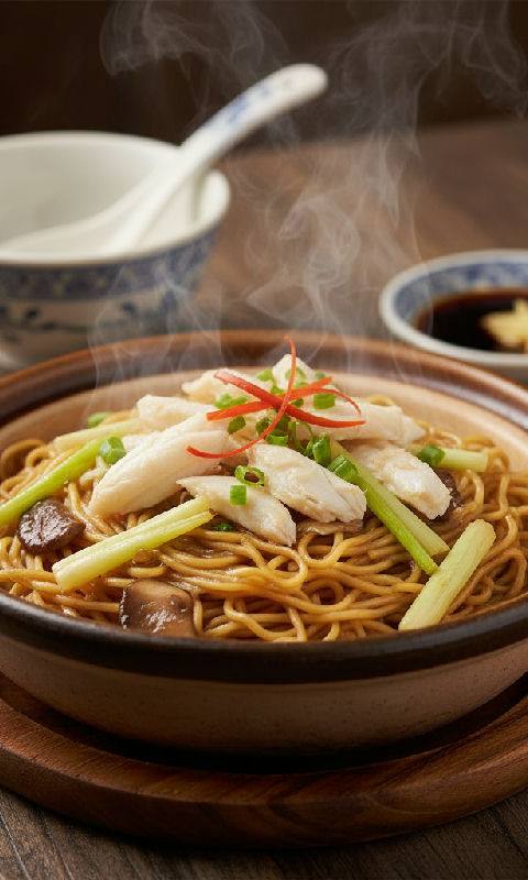 Braised E-fu Noodles with Crab Meat and Yellow Chives
