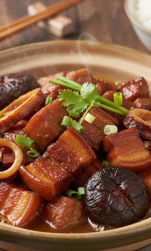 Braised Pork Belly with Dried Squid and Shiitake Mushrooms