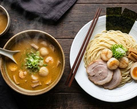 Dipping Noodles with Pork Bone and Seafood Broth