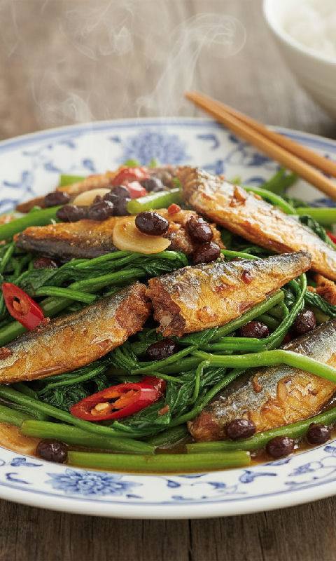 Stir-fried Water Spinach with Dace and Salted Black Beans