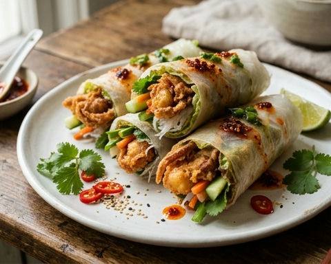Soft-Shell Crab Hand Rolls with Chili Oil and Scallion Oil
