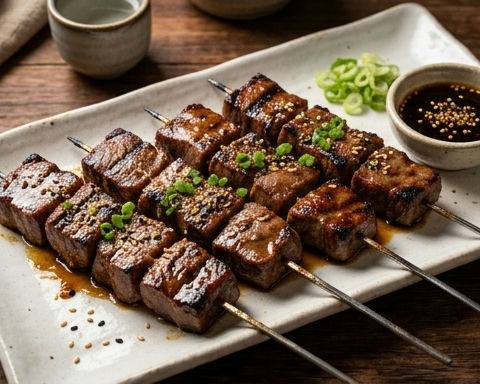 Japanese Style Beef Tongue Skewers