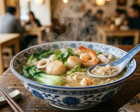 White Soup Mixed Seafood Noodles