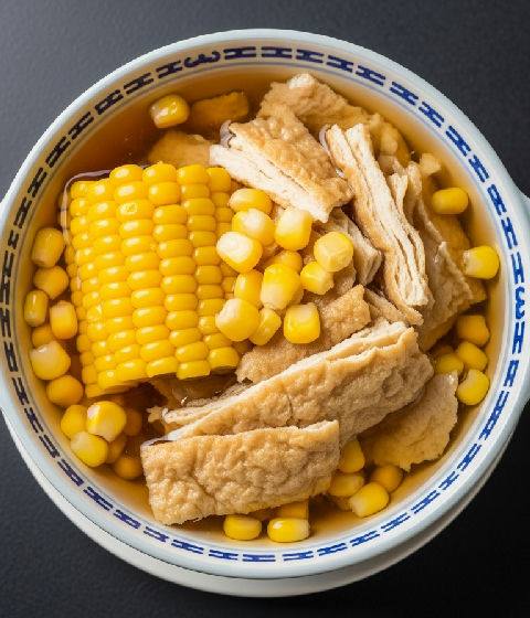 Sweet Corn and Tofu Skin Dessert Soup