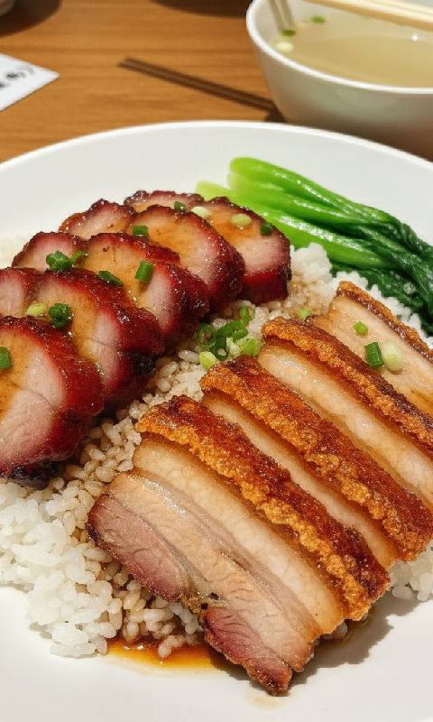 Roasted Meats Combo Rice (Char Siu & Crispy Pork Belly)
