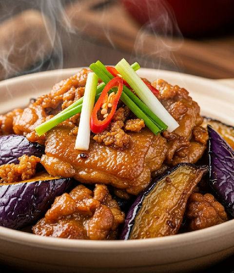 Stir-fried Chicken Thigh with Salted Fish and Eggplant