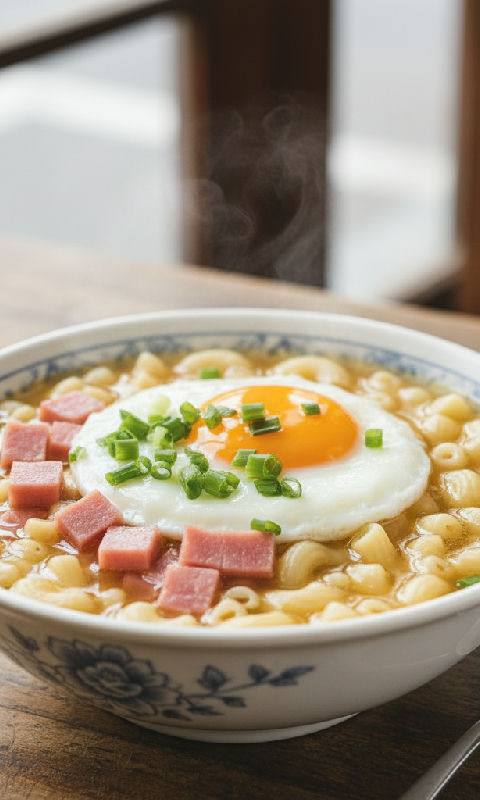 Macaroni Soup with Ham and Egg