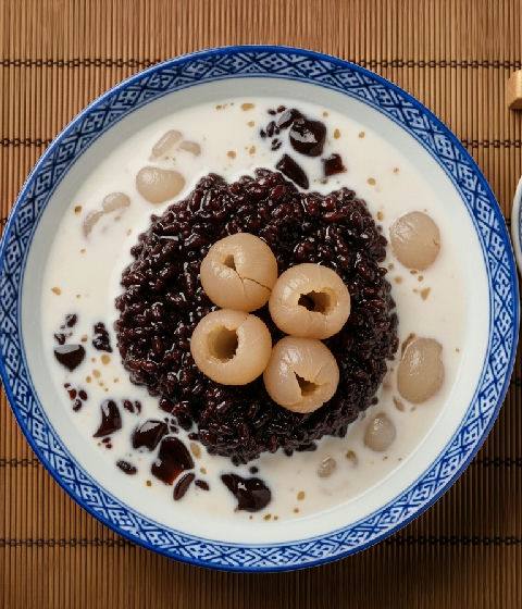 Black Glutinous Rice with Longan and Coconut Milk