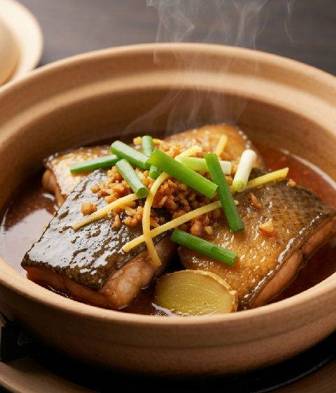 Claypot Fish Belly with Ginger and Scallions