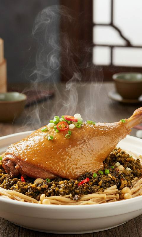 Steamed Duck Leg with Preserved Olives and Dried Lily Flowers