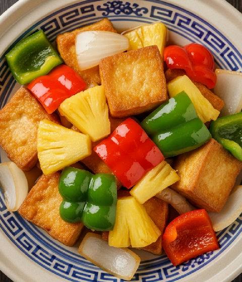 Stir-fried Sweet and Sour Tofu with Pineapple and Bell Peppers
