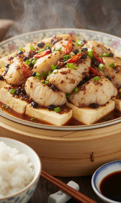 Steamed Fish with Tofu and Salted Black Beans
