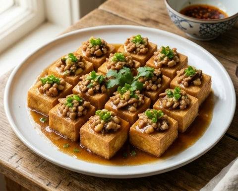 Stuffed Tofu with Minced Pork and Shiitake