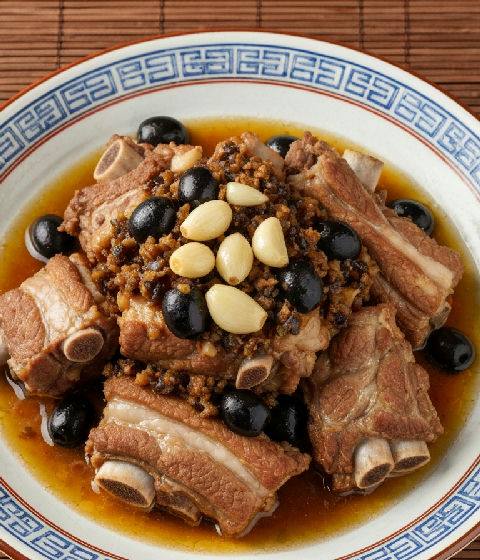 Steamed Pork Spare Ribs with Preserved Black Olives and Garlic