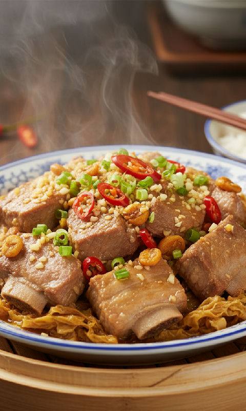 Steamed Pork Ribs with Dried Scallops and Bean Curd Sheets
