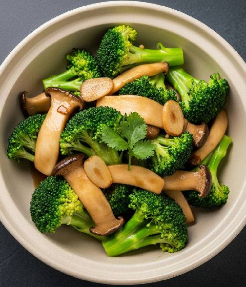 Stir-fried Broccoli and King Oyster Mushrooms with Black Bean Sauce