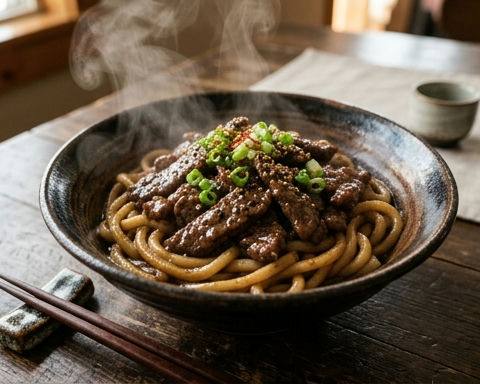 Black Pepper Beef with Udon Noodles