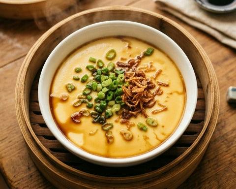 Steamed Egg with Scallions and Soy Sauce