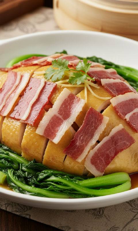 Steamed Chicken with Chinese Ham and Bok Choy