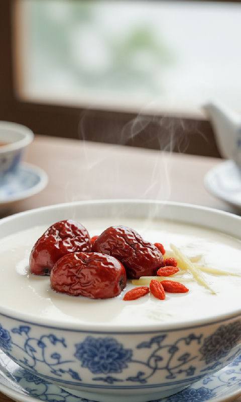 Steamed Milk Pudding with Red Dates and Goji Berries