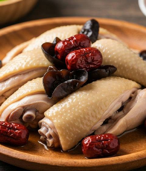 Steamed Chicken with Black Fungus and Red Dates