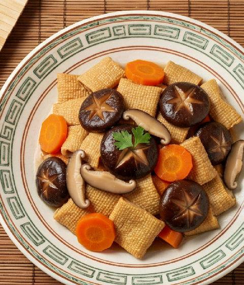 Braised Beancurd Skin with Shiitake Mushrooms and Carrots