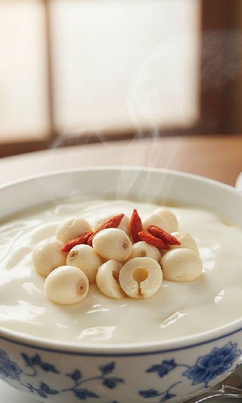Steamed Egg White with Milk and Lotus Seeds