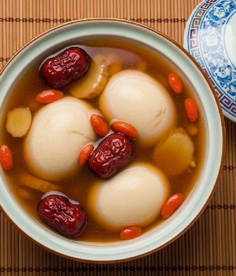 Boiled Egg Sweet Soup with Ginger and Red Dates