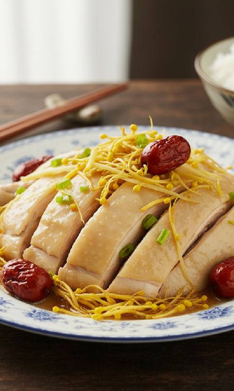 Cantonese Steamed Chicken with Cordyceps Flower and Red Dates
