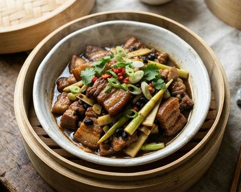 Spring Bamboo Shoots Steamed Pork with Black Beans