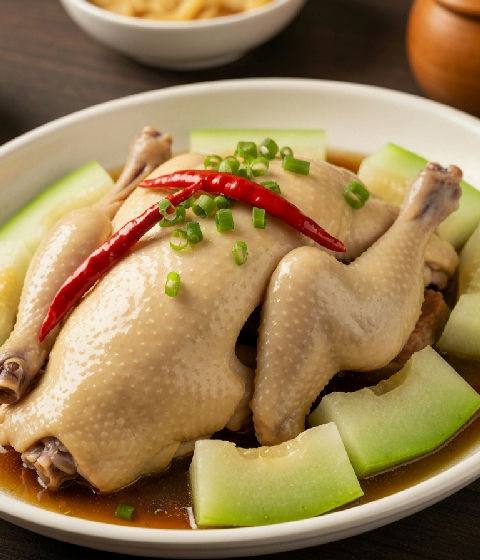 Steamed Chicken with Conpoy and Winter Melon