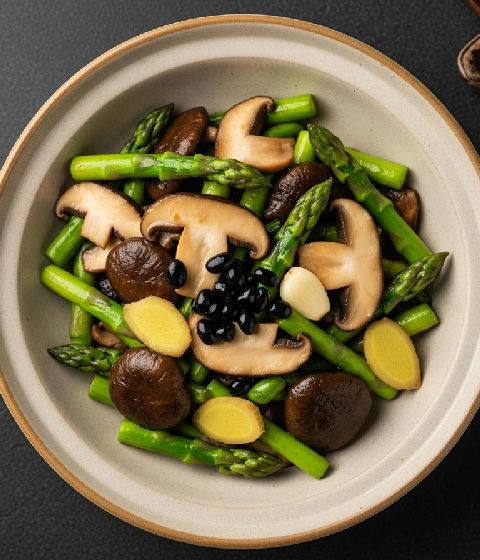 Stir-fried King Oyster Mushrooms and Asparagus with Black Bean Sauce