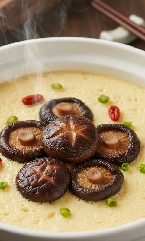 Steamed Egg with Dried Shiitake Mushrooms and Goji Berries