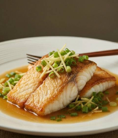 Pan-fried Cod with Ginger and Spring Onion Sauce