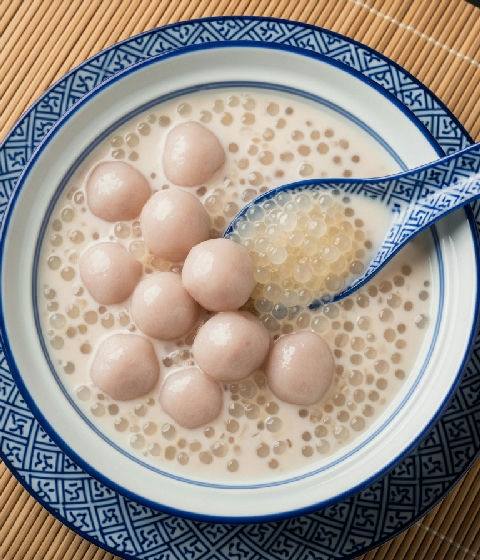 Sweet Taro Ball Soup with Coconut Milk and Sago