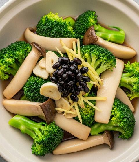 Stir-fried King Oyster Mushrooms and Broccoli with Fermented Black Beans