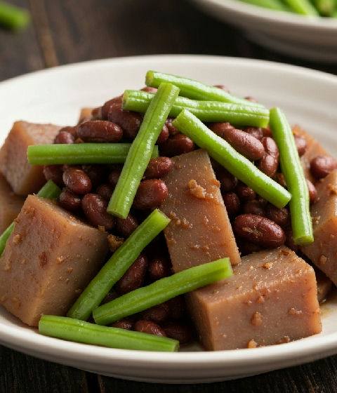 Braised Taro with Fermented Red Bean Curd and Green Beans