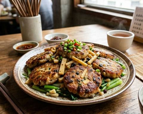 Pan-fried Fish Cake with Spring Bamboo Shoots and Fermented Black Beans