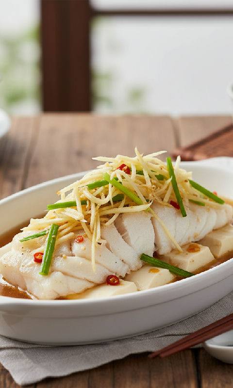 Steamed Cod Fillet with Crispy Fried Ginger