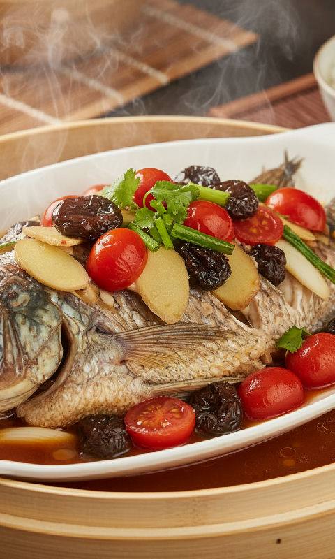 Steamed Whole Tilapia with Pickled Plums and Tomatoes