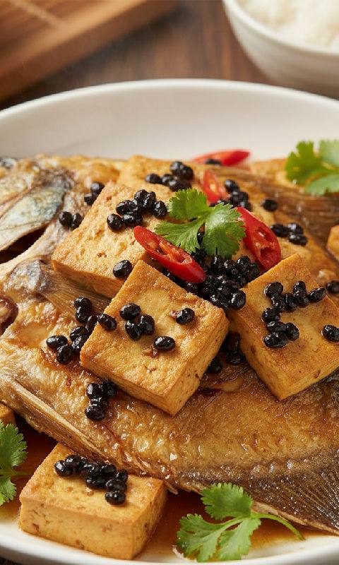 Pan-fried Pomfret with Salted Black Beans and Tofu
