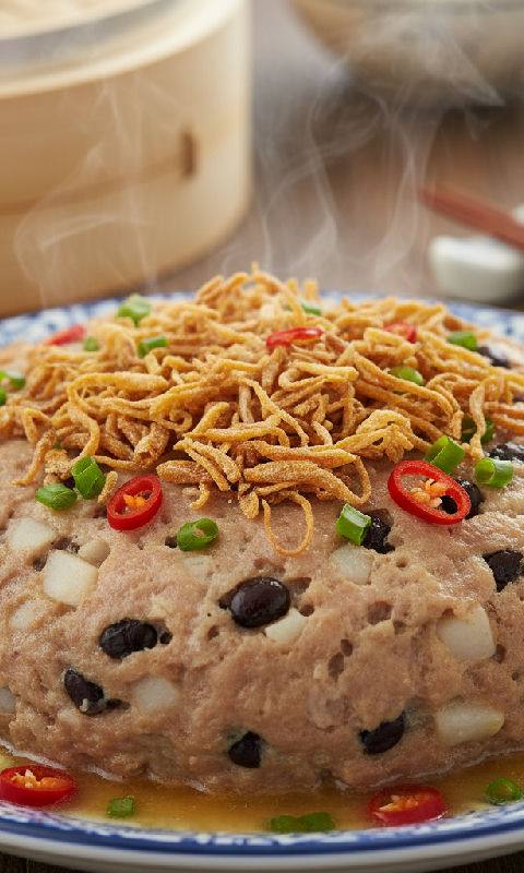 Steamed Minced Pork Patty with Dried Scallops, Water Chestnuts, and Fermented Black Beans