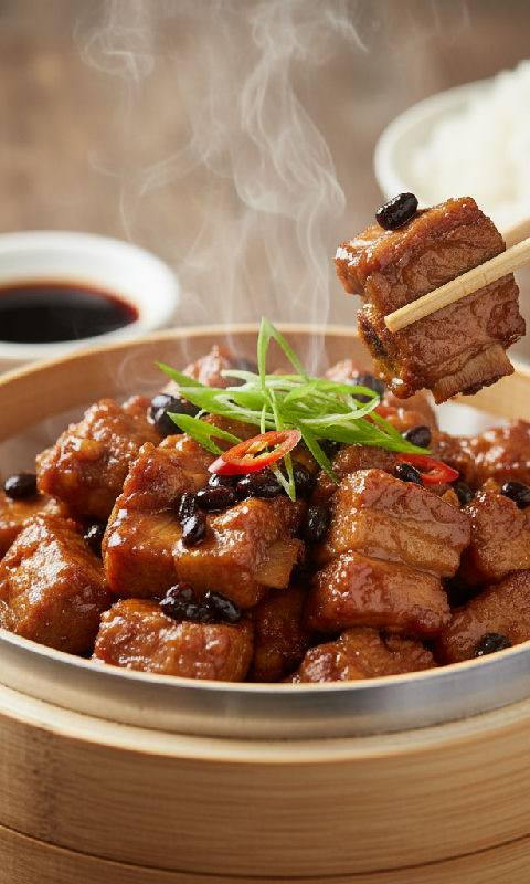 Steamed Pork Ribs with Salted Black Beans and Bell Peppers