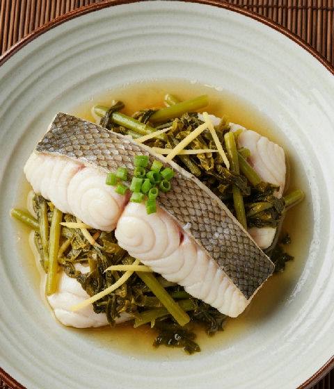 Steamed Rock Cod Fillet with Pickled Mustard Greens