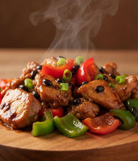 Stir-fried Chicken with Black Bean Sauce and Bell Peppers