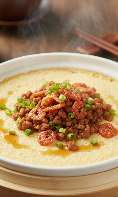 Steamed Eggs with Minced Pork and Dried Shrimp