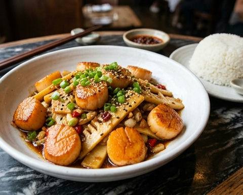 Spring Bamboo Shoot Stir-fried with Scallops in XO Sauce