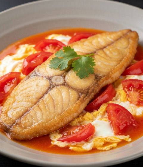 Pan-fried Fish Fillet with Tomato and Egg Sauce